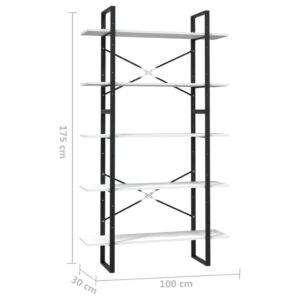 Βιβλιοθήκη με 5 Ράφια Λευκή 100 x 30 x 175 εκ από Ξύλο Πεύκου