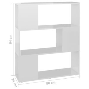 Βιβλιοθήκη/Διαχωριστικό Γυαλιστ. Λευκό 80x24x94 εκ. Μοριοσανίδα