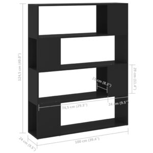 Βιβλιοθήκη/Διαχωριστικό Χώρου Μαύρο 100 x 24 x 124 εκ.