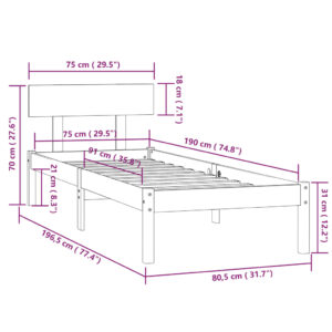 Πλαίσιο Κρεβατιού 75 x 190 εκ. από Ξύλο Πεύκου UK Small Single