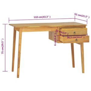 Γραφείο με 2 Συρτάρια 110 x 52 x 75 εκ. από Μασίφ Ξύλο Teak