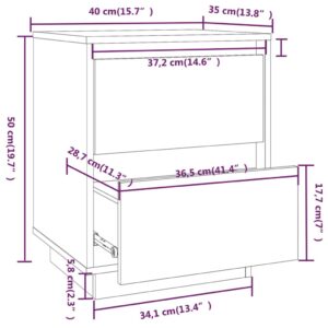 Κομοδίνα 2 τεμ. Γκρι 40 x 35 x 50 εκ. από Μασίφ Ξύλο Πεύκου