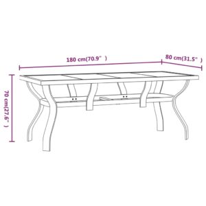 Τραπέζι Κήπου Μαύρο 180 x 80 x 70 εκ. από Ατσάλι και Γυαλί