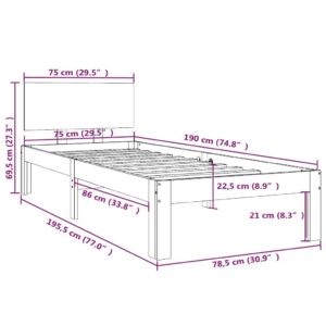 Πλαίσιο Κρεβατιού Μαύρο 75x190 εκ. Μασίφ Ξύλο 2FT6 Small Single