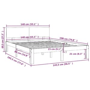 Πλαίσιο Κρεβατιού Καφέ Μελί 140 x 190 εκ. από Μασίφ Ξύλο Πεύκου