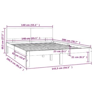 Πλαίσιο Κρεβατιού Γκρι 140 x 200 εκ. από Μασίφ Ξύλο Πεύκου