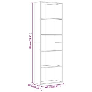 Βιβλιοθήκη με 5 Ράφια Καπνιστή Δρυς 60x30x189 εκ. Επεξεργ. Ξύλο