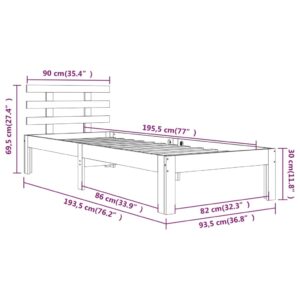 Πλαίσιο Κρεβατιού 90 x 190 εκ. από Μασίφ Ξύλο 3FT Single