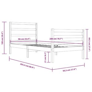 Πλαίσιο Κρεβατιού 90 x 200 εκ. από Μασίφ Ξύλο Πεύκου