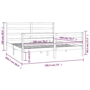 Πλαίσιο Κρεβατιού 180x200 εκ. Μασίφ Ξύλο Πεύκου 6FT Super King