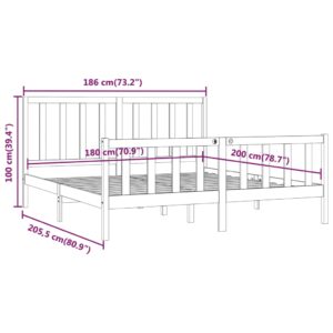 Πλαίσιο Κρεβατιού Λευκό 180 x 200 εκ Ξύλο Πεύκου 6FT Super King