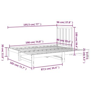 Καναπές Κρεβάτι Συρόμενος Μαύρος 2x(90x190) εκ. από Μασίφ Πεύκο