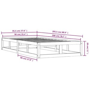 Πλαίσιο Κρεβατιού Λευκό 90 x 200 εκ. από Μασίφ Ξύλο