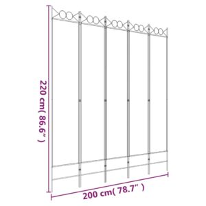 Διαχωριστικό Δωματίου με 5 Πάνελ Λευκό 200x220 εκ. από Ύφασμα