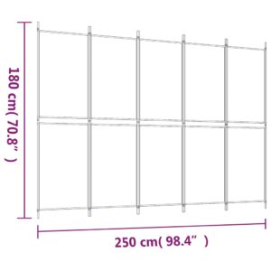 Διαχωριστικό Δωματίου με 5 Πάνελ Λευκό 250x180 εκ. από Ύφασμα