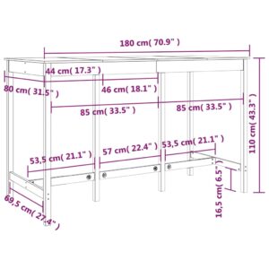 Τραπέζι Μπαρ Γκρι 180 x 80 x 110 εκ. από Μασίφ Ξύλο Πεύκου