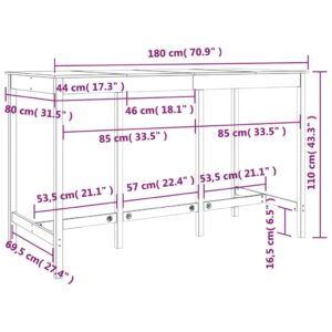 Τραπέζι Μπαρ μαύρος 180 x 80 x 110 εκ. από Μασίφ Ξύλο Πεύκου