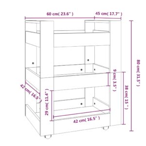 Τρόλεϊ Κουζίνας Γυαλ. Λευκό 60x45x80 εκ. από Επεξεργασμένο Ξύλο