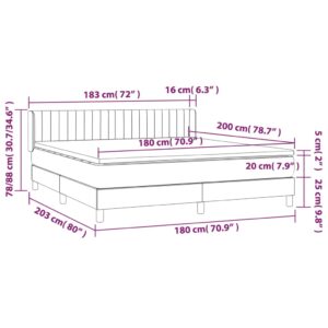 Κρεβάτι Boxspring με Στρώμα Σκούρο Γκρι 180x200 εκ Υφασμάτιν