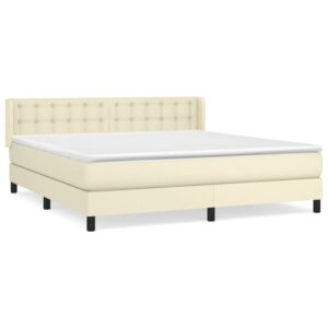 Κρεβάτι Boxspring με Στρώμα Κρεμ 180x200 εκ. Συνθετικό Δέρμα