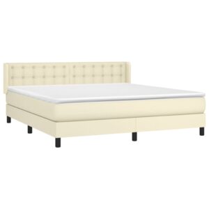 Κρεβάτι Boxspring με Στρώμα Κρεμ 180x200 εκ. Συνθετικό Δέρμα