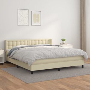 Κρεβάτι Boxspring με Στρώμα Κρεμ 180x200 εκ. Συνθετικό Δέρμα