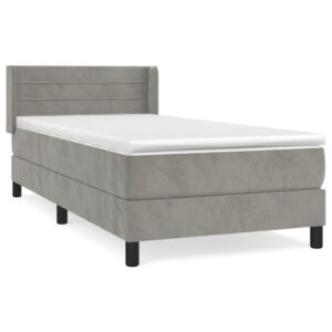 Κρεβάτι Boxspring με Στρώμα Ανοιχτό Γκρι 90x200 εκ. Βελούδινο