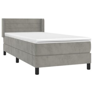 Κρεβάτι Boxspring με Στρώμα Ανοιχτό Γκρι 90x200 εκ. Βελούδινο