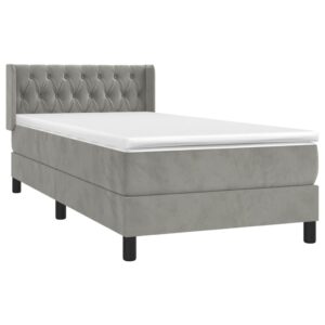 Κρεβάτι Boxspring με Στρώμα Ανοιχτό Γκρι 90x200 εκ. Βελούδινο