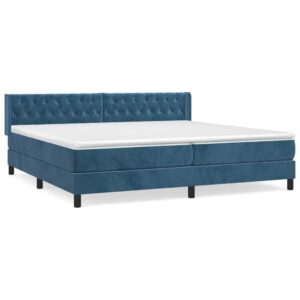 Κρεβάτι Boxspring με Στρώμα Σκούρο Μπλε 200x200 εκ. Βελούδινο