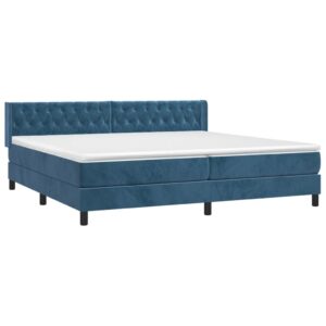 Κρεβάτι Boxspring με Στρώμα Σκούρο Μπλε 200x200 εκ. Βελούδινο