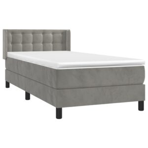 Κρεβάτι Boxspring με Στρώμα Ανοιχτό Γκρι 90x200 εκ. Βελούδινο