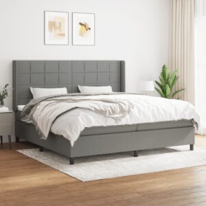 Κρεβάτι Boxspring με Στρώμα Σκούρο Γκρι 200x200 εκ. Υφασμάτινο