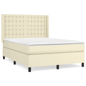 Κρεβάτι Boxspring με Στρώμα Κρεμ 140x190εκ. από Συνθετικό Δέρμα