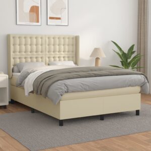 Κρεβάτι Boxspring με Στρώμα Κρεμ 140x190εκ. από Συνθετικό Δέρμα