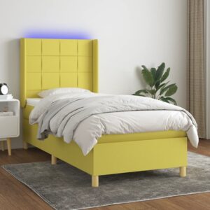 Κρεβάτι Boxspring με Στρώμα & LED Πράσινο 90x190 εκ. Υφασμάτινο