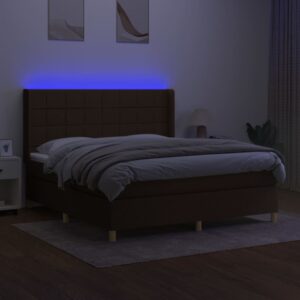 Κρεβάτι Boxspring με Στρώμα & LED Σκ.Καφέ 160x200εκ. Υφασμάτινο