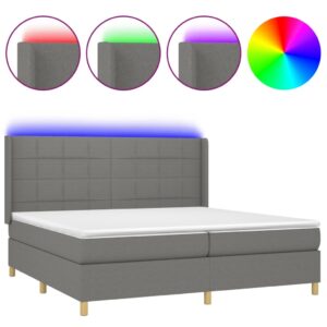 Κρεβάτι Boxspring με Στρώμα & LED Σκ.Γκρι 200x200εκ. Υφασμάτινο