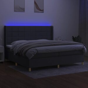 Κρεβάτι Boxspring με Στρώμα & LED Σκ.Γκρι 200x200εκ. Υφασμάτινο