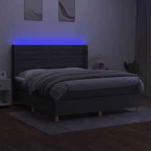 Κρεβάτι Boxspring με Στρώμα & LED Σκ.Γκρι 160x200 εκ Υφασμάτινο