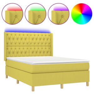 Κρεβάτι Boxspring με Στρώμα & LED Πράσινο 140x200 εκ Υφασμάτινο