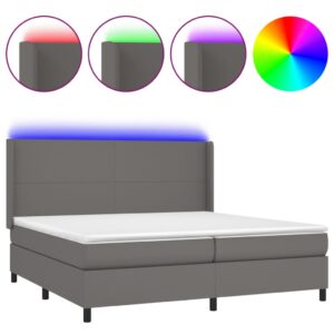 Κρεβάτι Boxspring με Στρώμα & LED Γκρι 200x200 εκ. Συνθ. Δέρμα