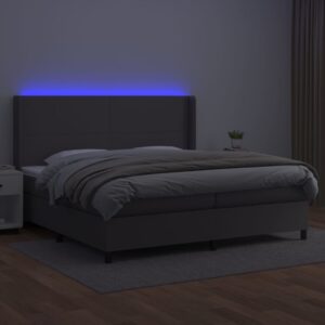 Κρεβάτι Boxspring με Στρώμα & LED Γκρι 200x200 εκ. Συνθ. Δέρμα