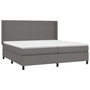 Κρεβάτι Boxspring με Στρώμα & LED Γκρι 200x200 εκ. Συνθ. Δέρμα