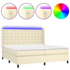 Κρεβάτι Boxspring με Στρώμα & LED Κρεμ 200x200 εκ. Συνθ. Δέρμα