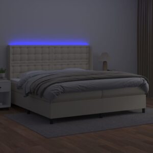 Κρεβάτι Boxspring με Στρώμα & LED Κρεμ 200x200 εκ. Συνθ. Δέρμα