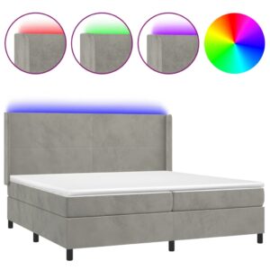 Κρεβάτι Boxspring με Στρώμα & LED Αν.Γκρι 200x200 εκ. Βελούδινο