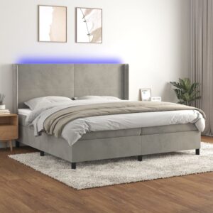 Κρεβάτι Boxspring με Στρώμα & LED Αν.Γκρι 200x200 εκ. Βελούδινο