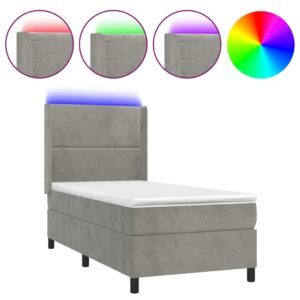 Κρεβάτι Boxspring με Στρώμα & LED Αν.Γκρι 90x200 εκ. Βελούδινο