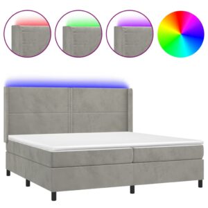 Κρεβάτι Boxspring με Στρώμα & LED Αν.Γκρι 200x200 εκ. Βελούδινο